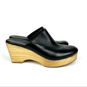 Everlane The Clog Black Leather Wooden Platform Mules Size 11